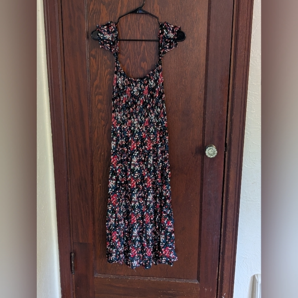 Lulus Medium View From The Meadow Black Floral Print Off-The-Shoulder Dress Sz S